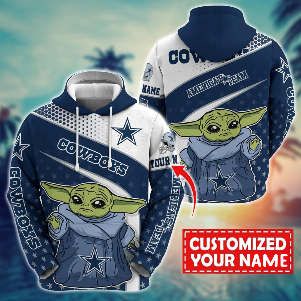 Personalized NFL Dallas Cowboys Baby Yoda All Over Print Hoodie Football