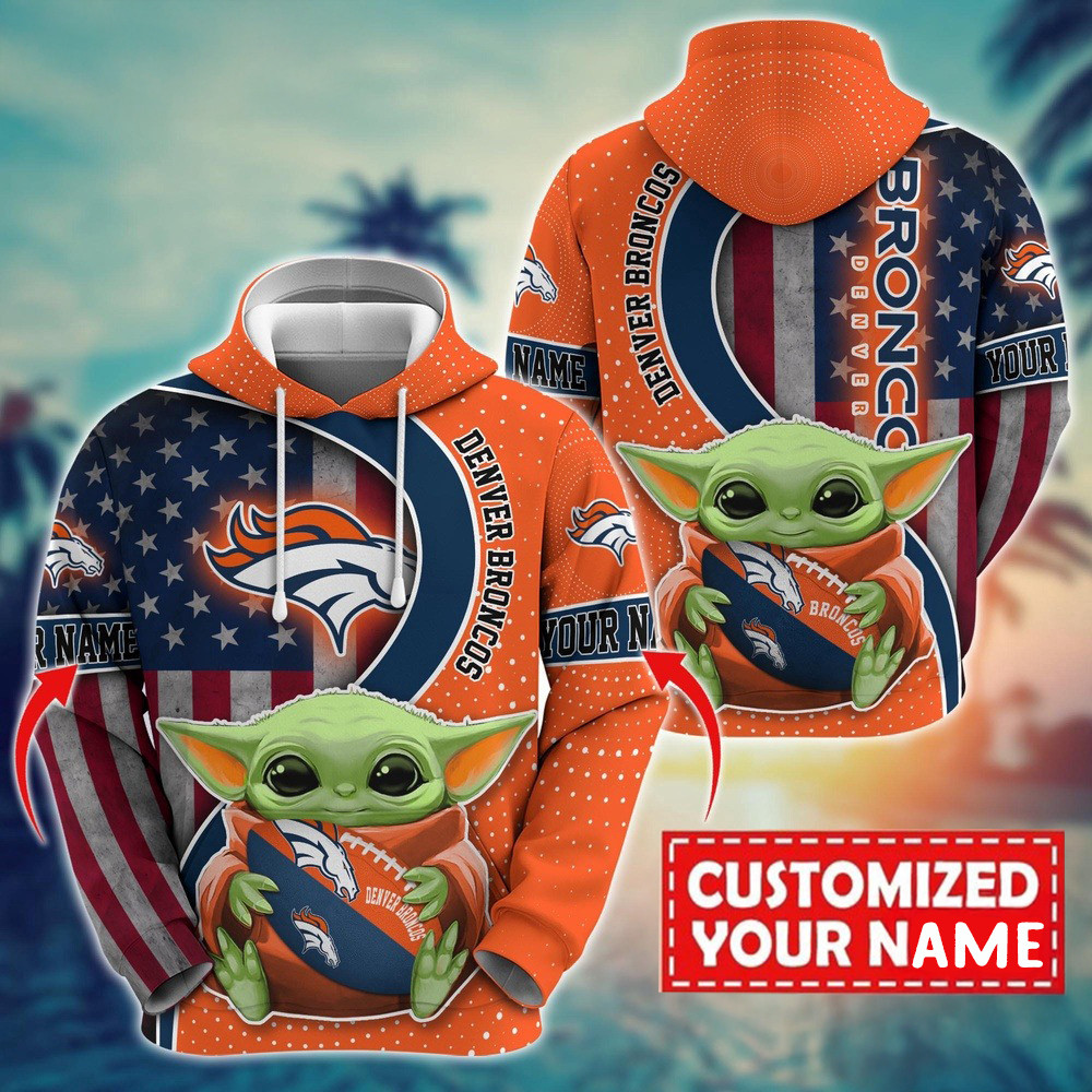 Personalized NFL Denver Broncos Baby Yoda Unisex Hoodie Football