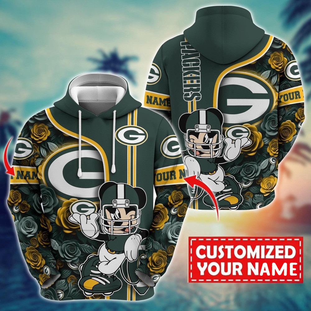 Personalized NFL Green Bay Packers Mickey Mouse Flower Hoodie Unique