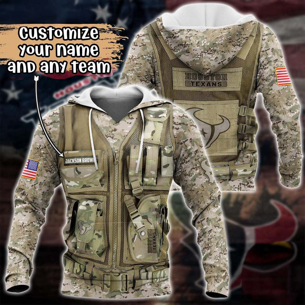 Personalized NFL Houston Texans Camo Military Hoodie Football Gifts