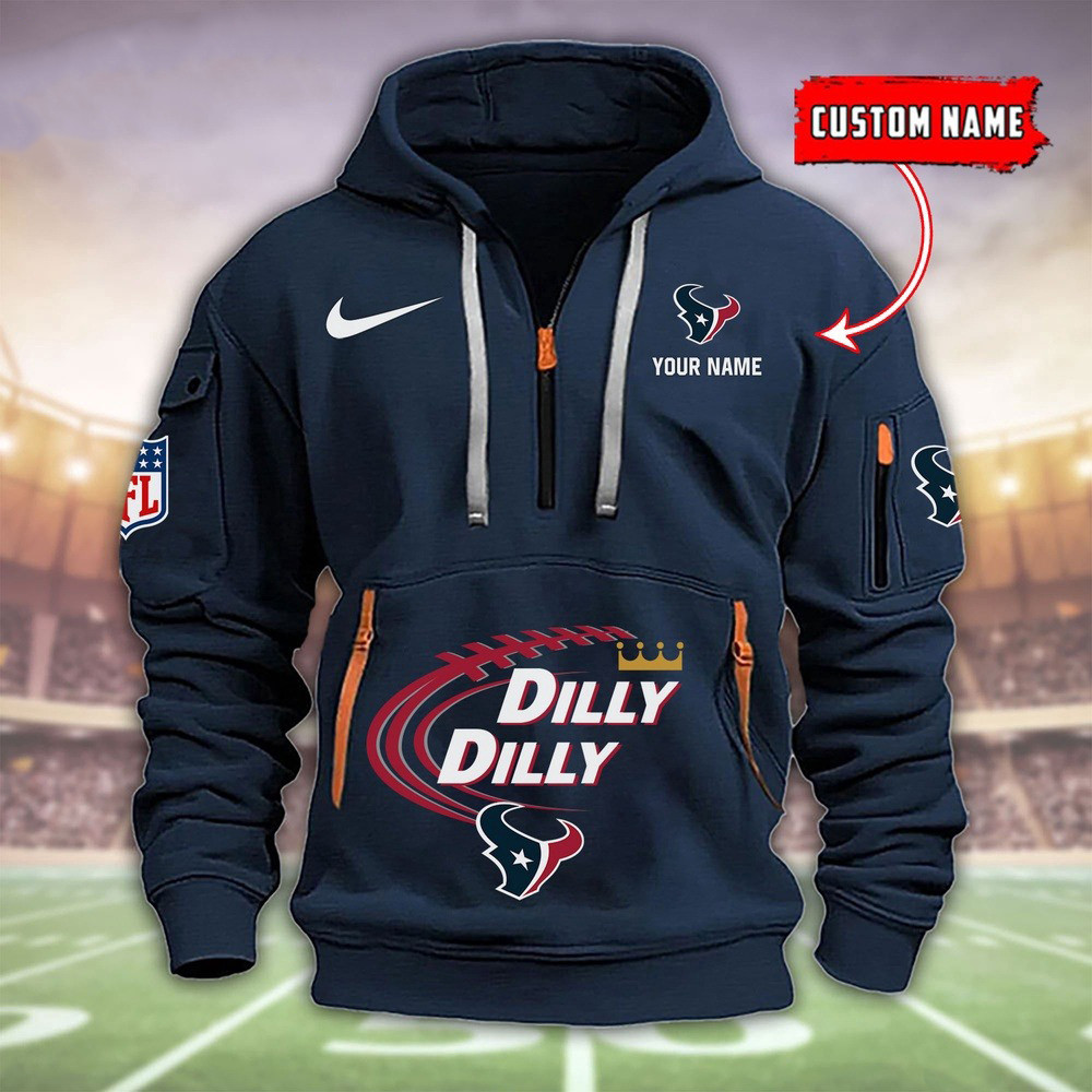 Personalized NFL Houston Texans Dilly Dilly Football Quarter Half Zip Hoodie