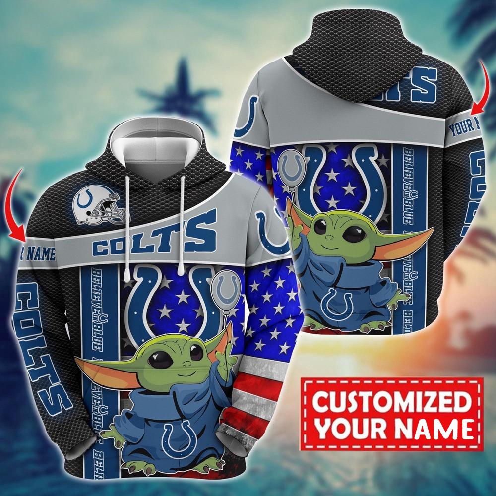 Personalized NFL Indianapolis Colts Baby Yoda Hoodie Football