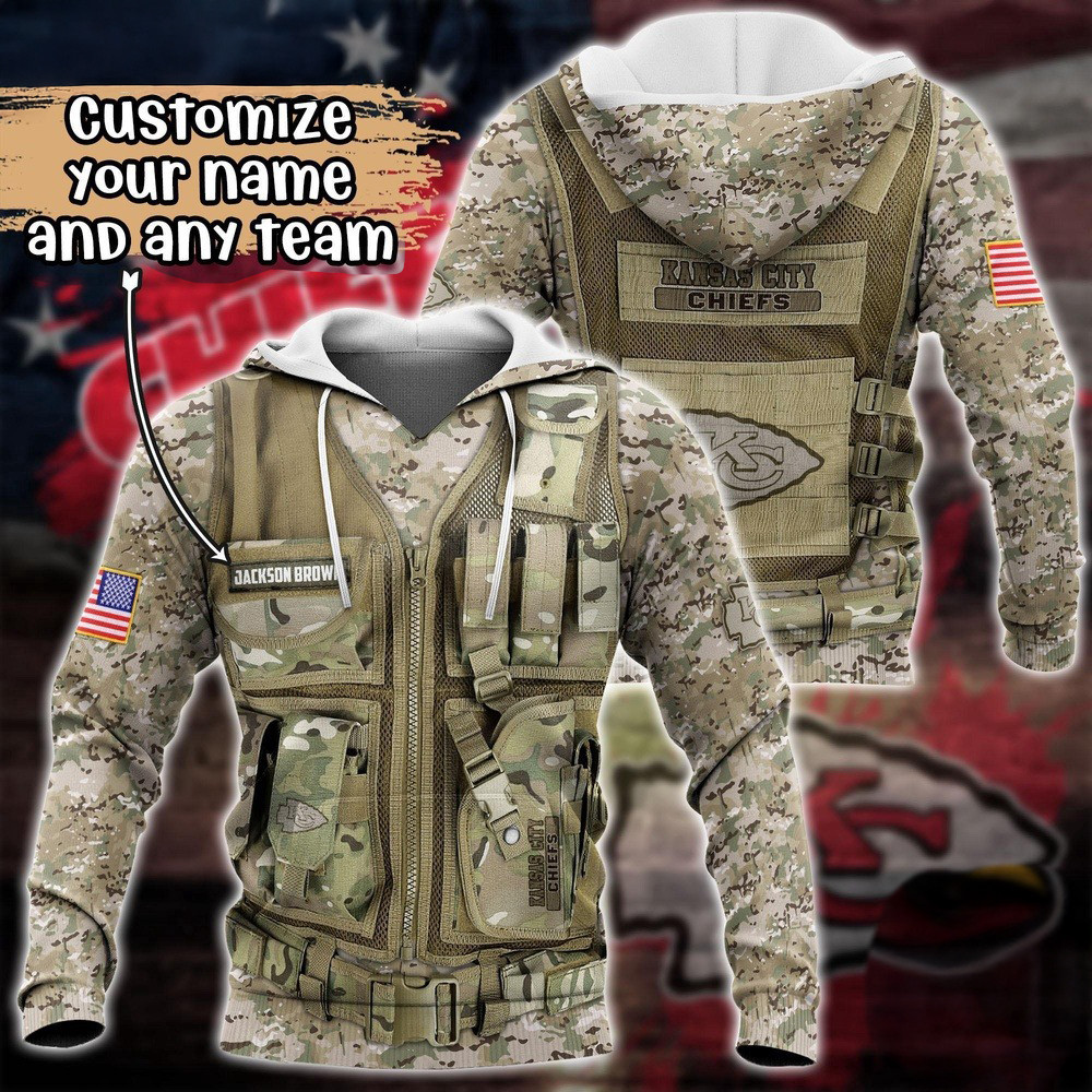 Personalized NFL Kansas City Chiefs Camo Military Hoodie Unique