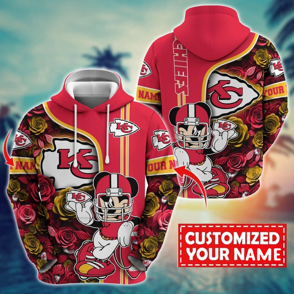 Personalized NFL Kansas City Chiefs Mickey Mouse Flower Hoodie Best Gifts For NFL Fans