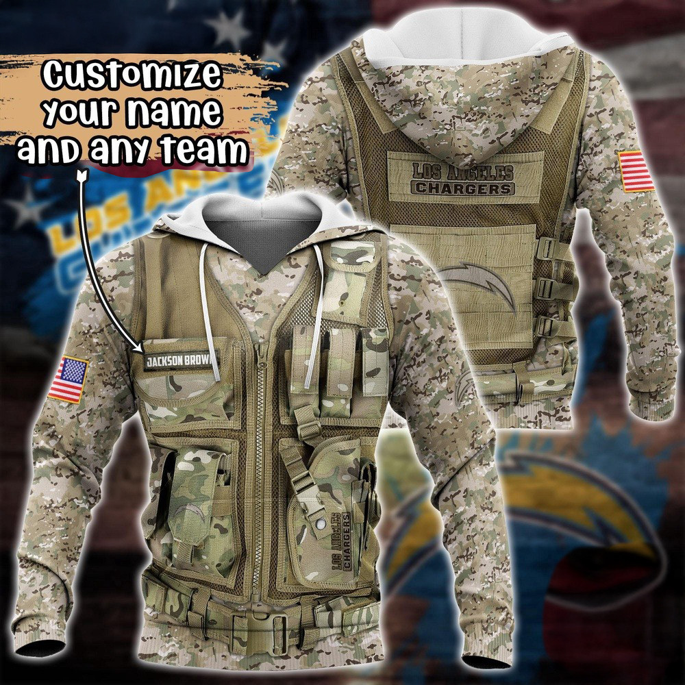 Personalized NFL Los Angeles Chargers Camo Military Hoodie Unique