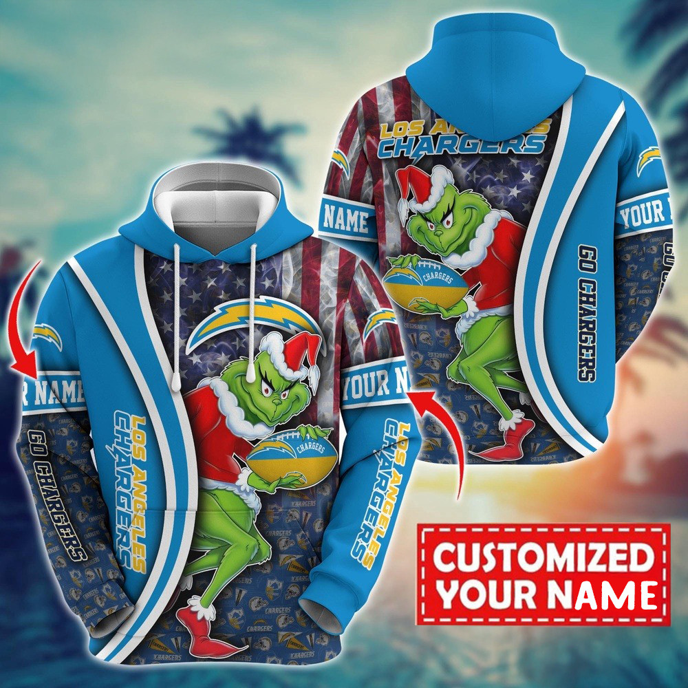 Personalized NFL Los Angeles Chargers Grinch Hoodie Football Gifts