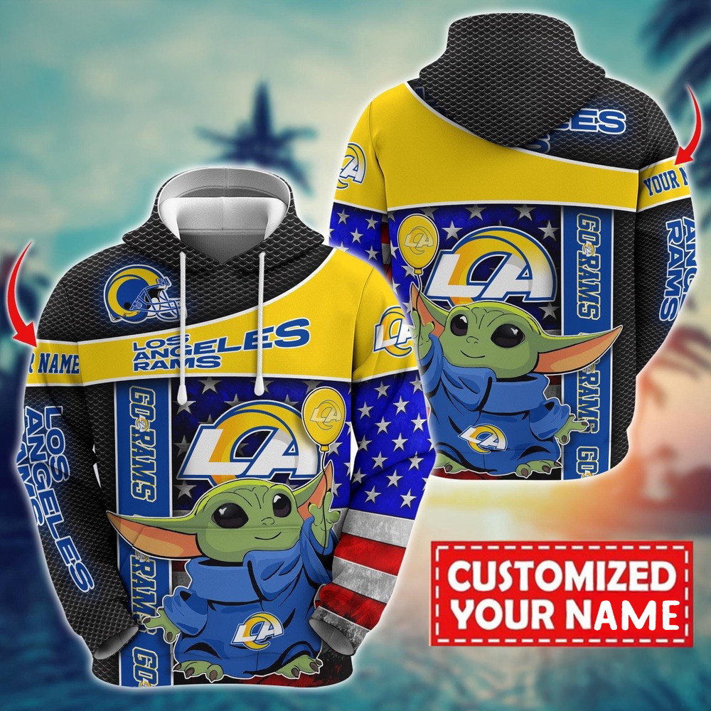 Personalized NFL Los Angeles Rams Baby Yoda Hoodie Best Football Gifts