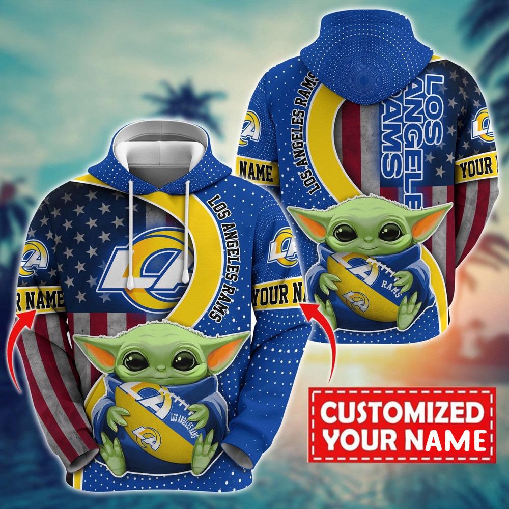 Personalized NFL Los Angeles Rams Baby Yoda Hoodie For
