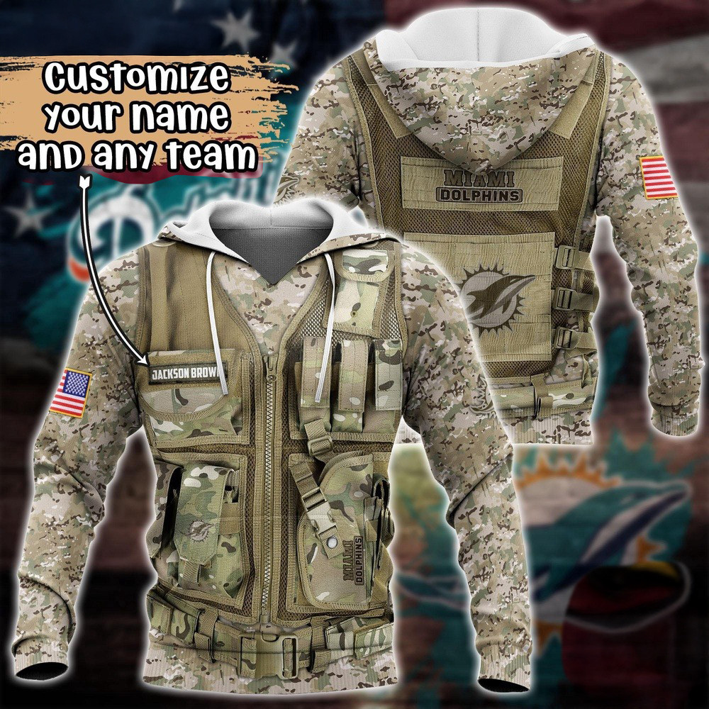 Personalized NFL Miami Dolphins Camo Military Hoodie Unique