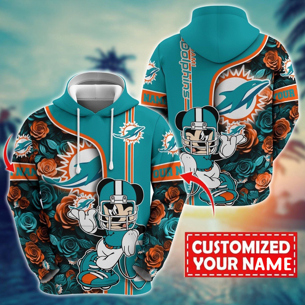 Personalized NFL Miami Dolphins Mickey Mouse Flower Hoodie Football Gifts
