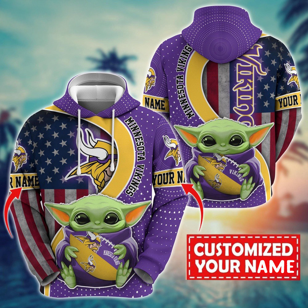 Personalized NFL Minnesota Vikings Baby Yoda Hoodie For