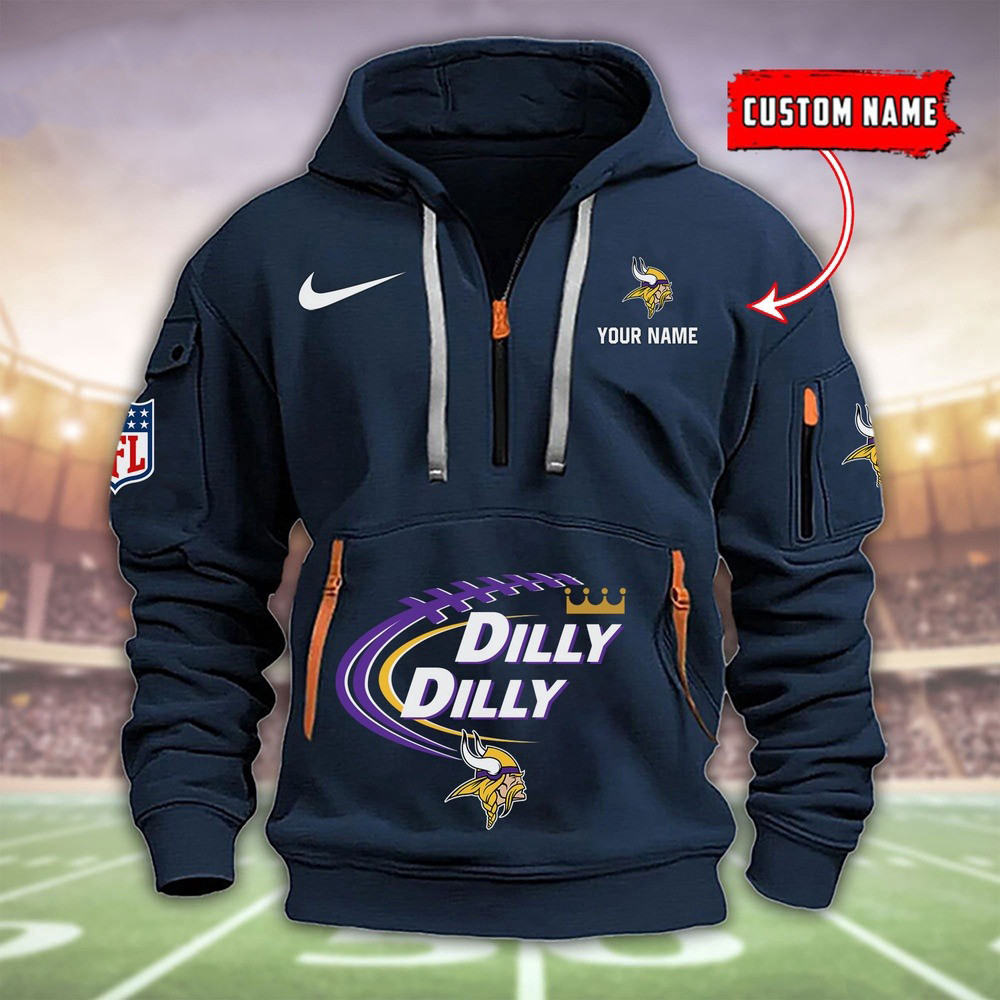 Personalized NFL Minnesota Vikings Dilly Dilly Football Quarter Zip Hoodie Gifts