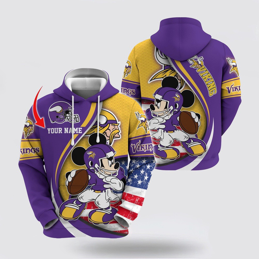 Personalized NFL Minnesota Vikings Hoodie Mickey Mouse 100 Year Anniversary Hoodie
