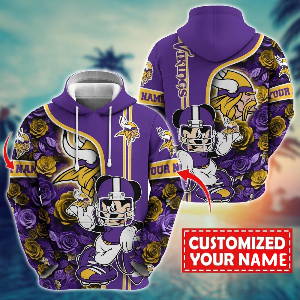 Personalized NFL Minnesota Vikings Mickey Mouse Flower Hoodie Football Ideas
