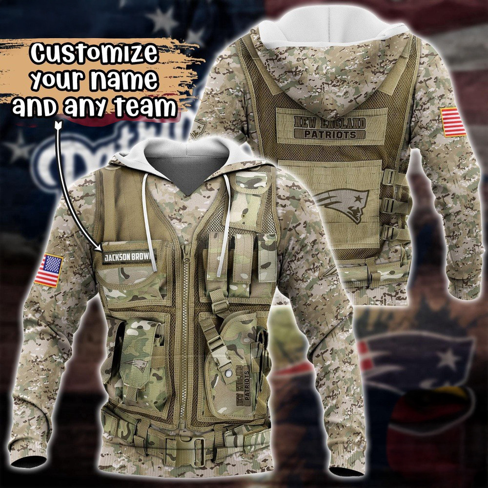 Personalized NFL New England Patriots Camo Military Hoodie Unique