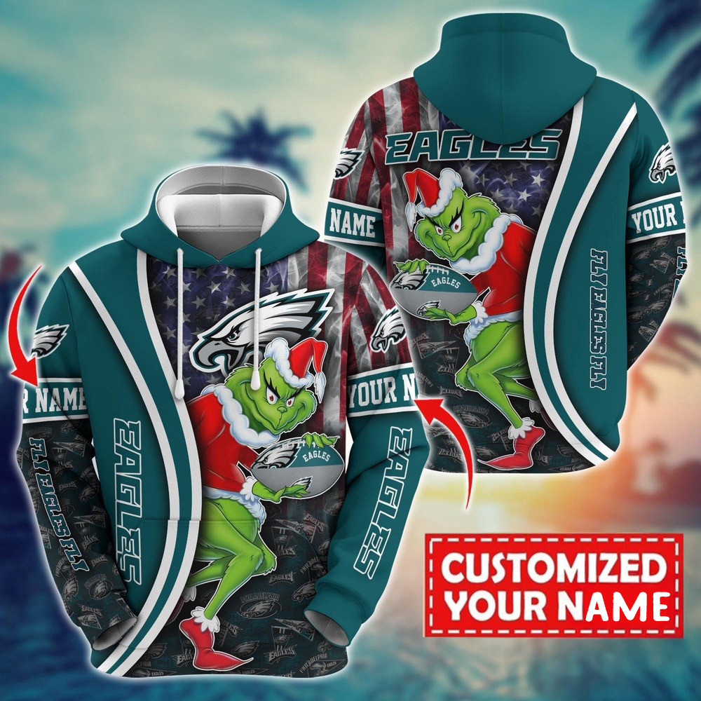 Personalized NFL Philadelphia Eagles Grinch Hoodie Football Gifts