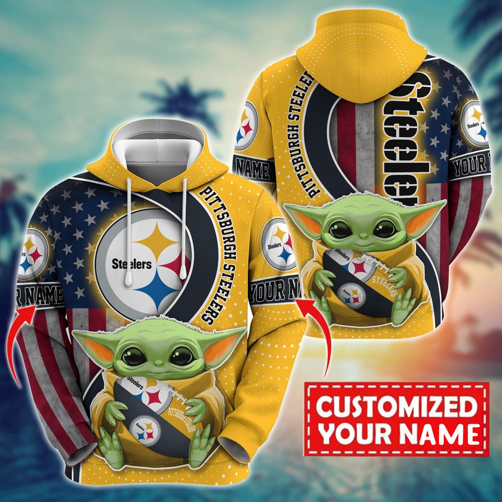 Personalized NFL Pittsburgh Steelers Baby Yoda Hoodie For