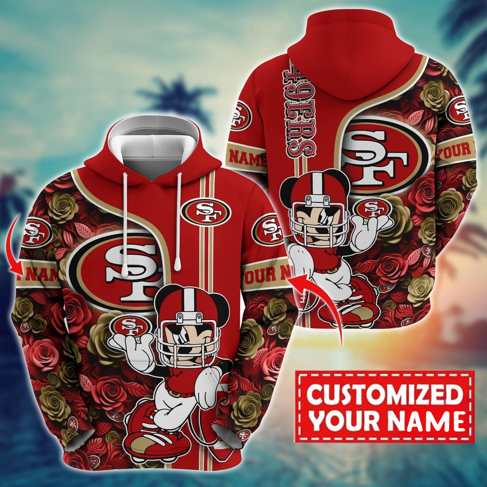 Personalized NFL San Francisco 49ers Mickey Mouse Flower 3D Hoodie Football Gifts