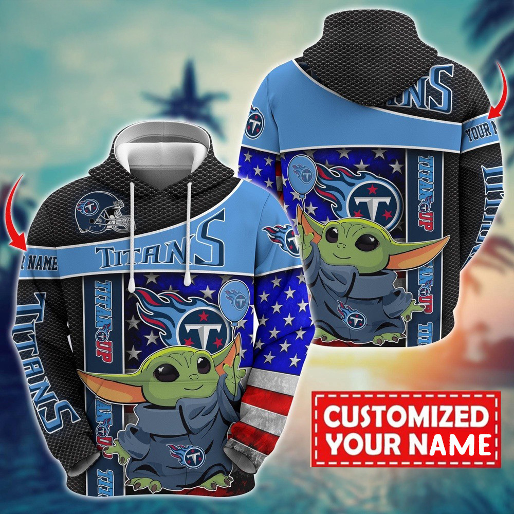Personalized NFL Tennessee Titans Baby Yoda Hoodie Football Themed Gifts