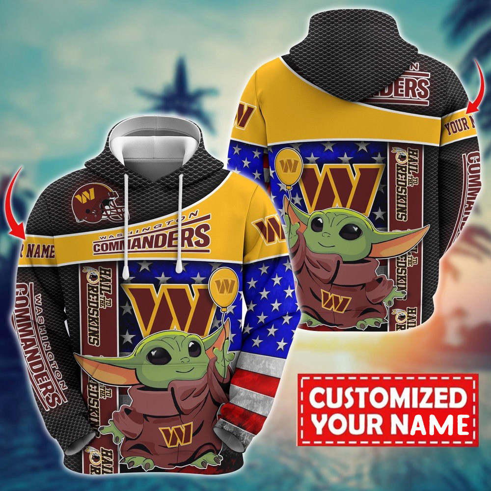 Personalized NFL Washington Commanders Baby Yoda Hoodie Unique