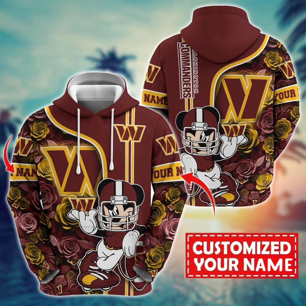 Personalized NFL Washington Commanders Mickey Mouse Flower 3D Hoodie Football Gifts