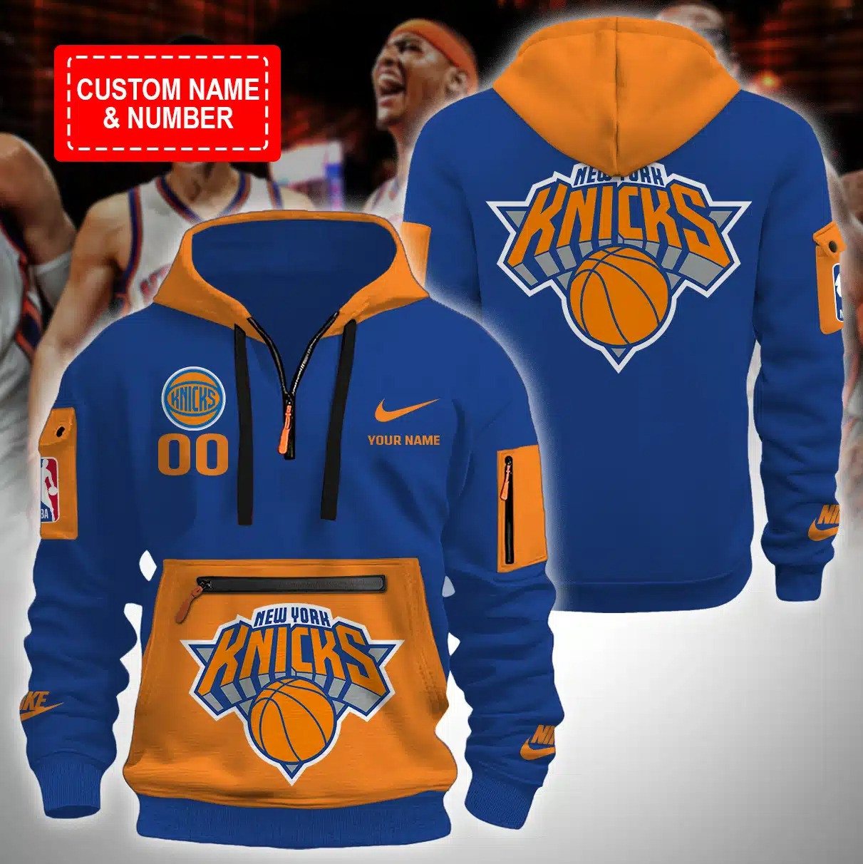 Personalized NY New York Knicks Quarter Zip Hoodie Merch Gifts For Knicks Fans For Him