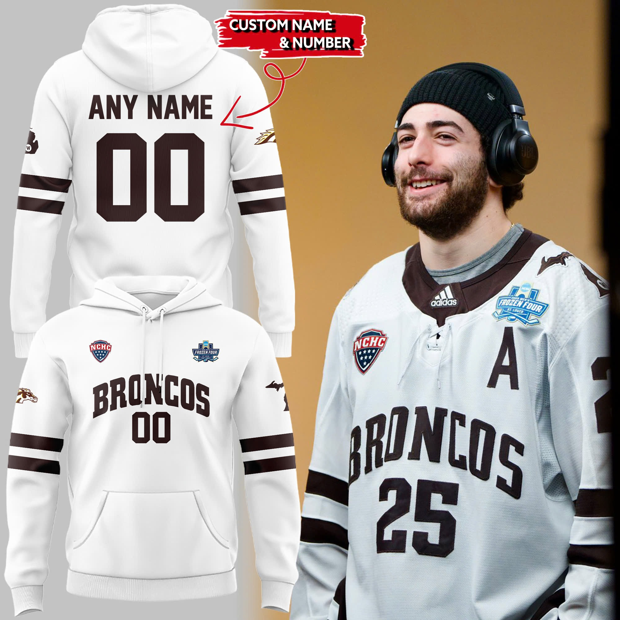Personalized Western Michigan National Championship Gear Hoodie 2025 Hockey Final Four WMB Uniform