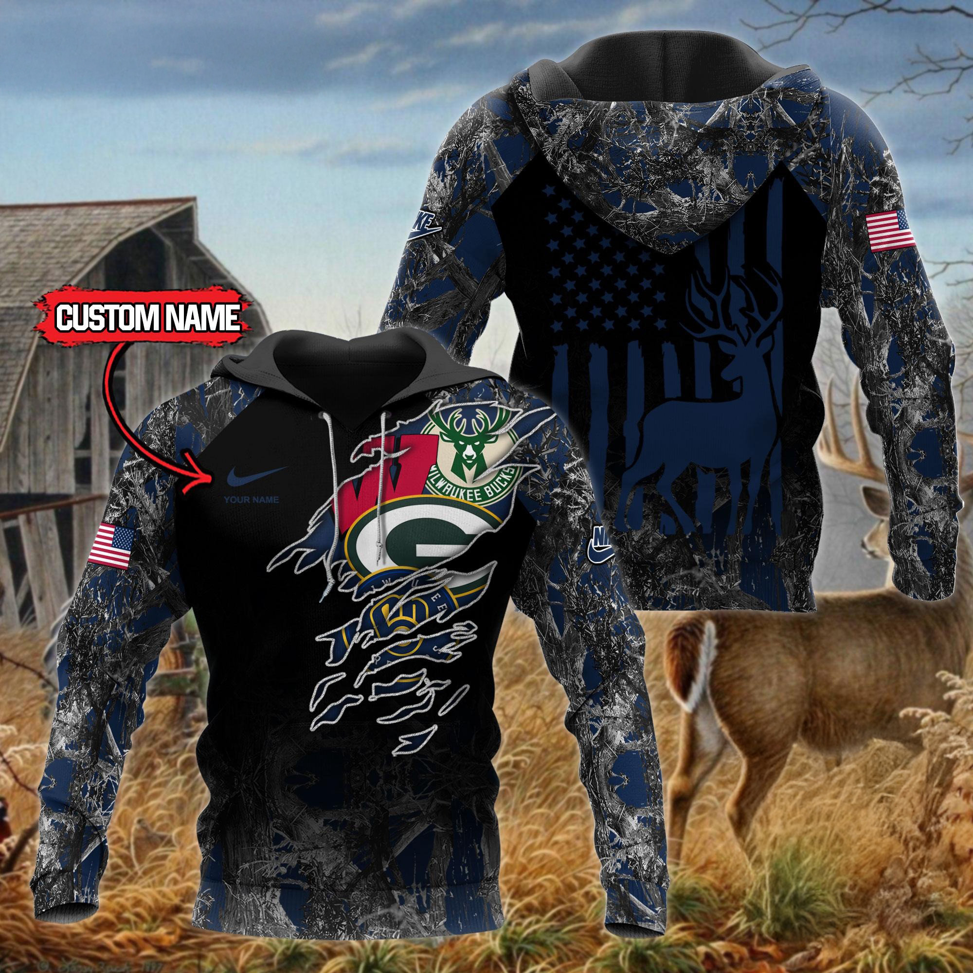 Personalized Wisconsin Sports Hunting Hoodie Basketball