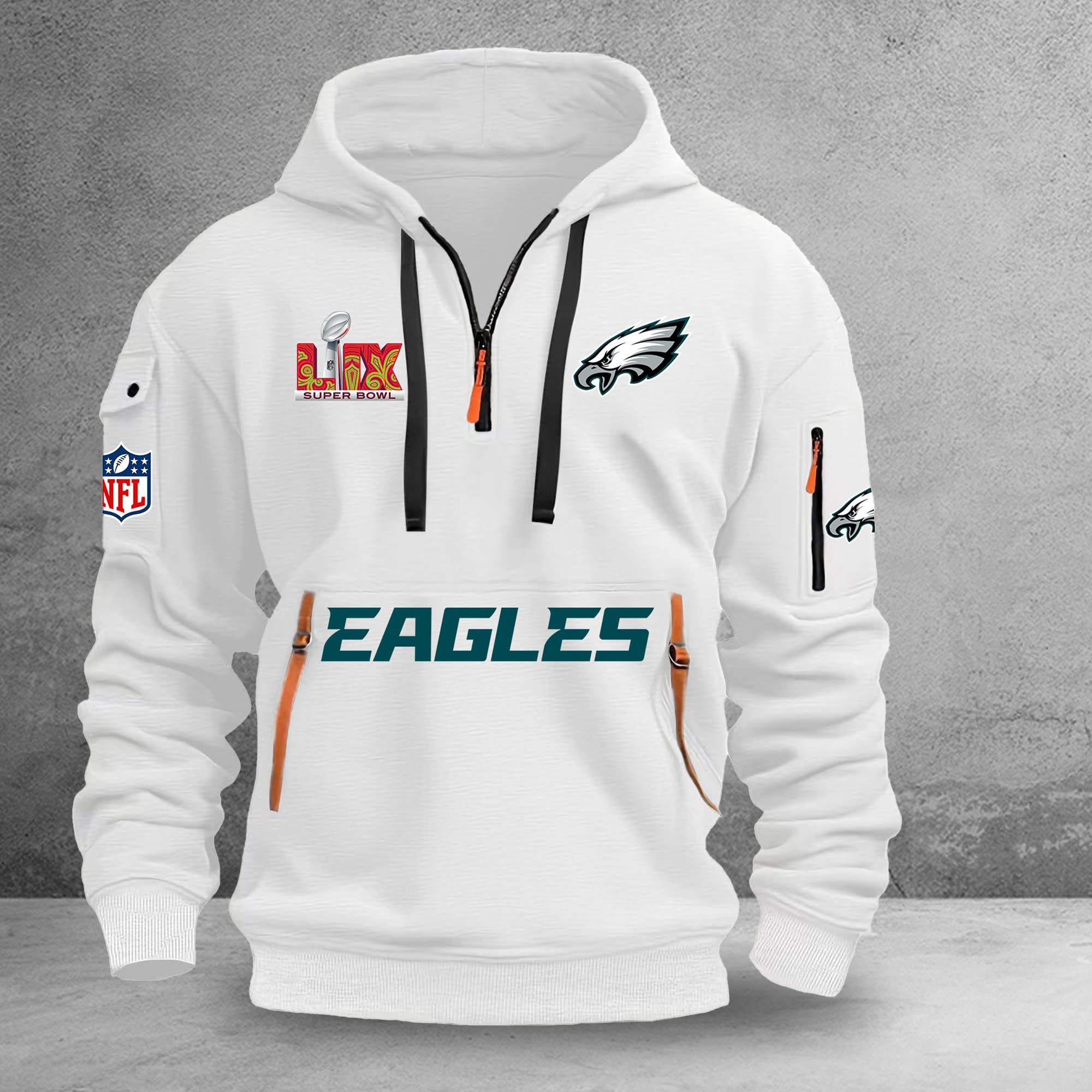 Philadelphia Eagles Half Zipper Hoodie NFL Super Bowl LIX Eagles Fan Merch Gifts