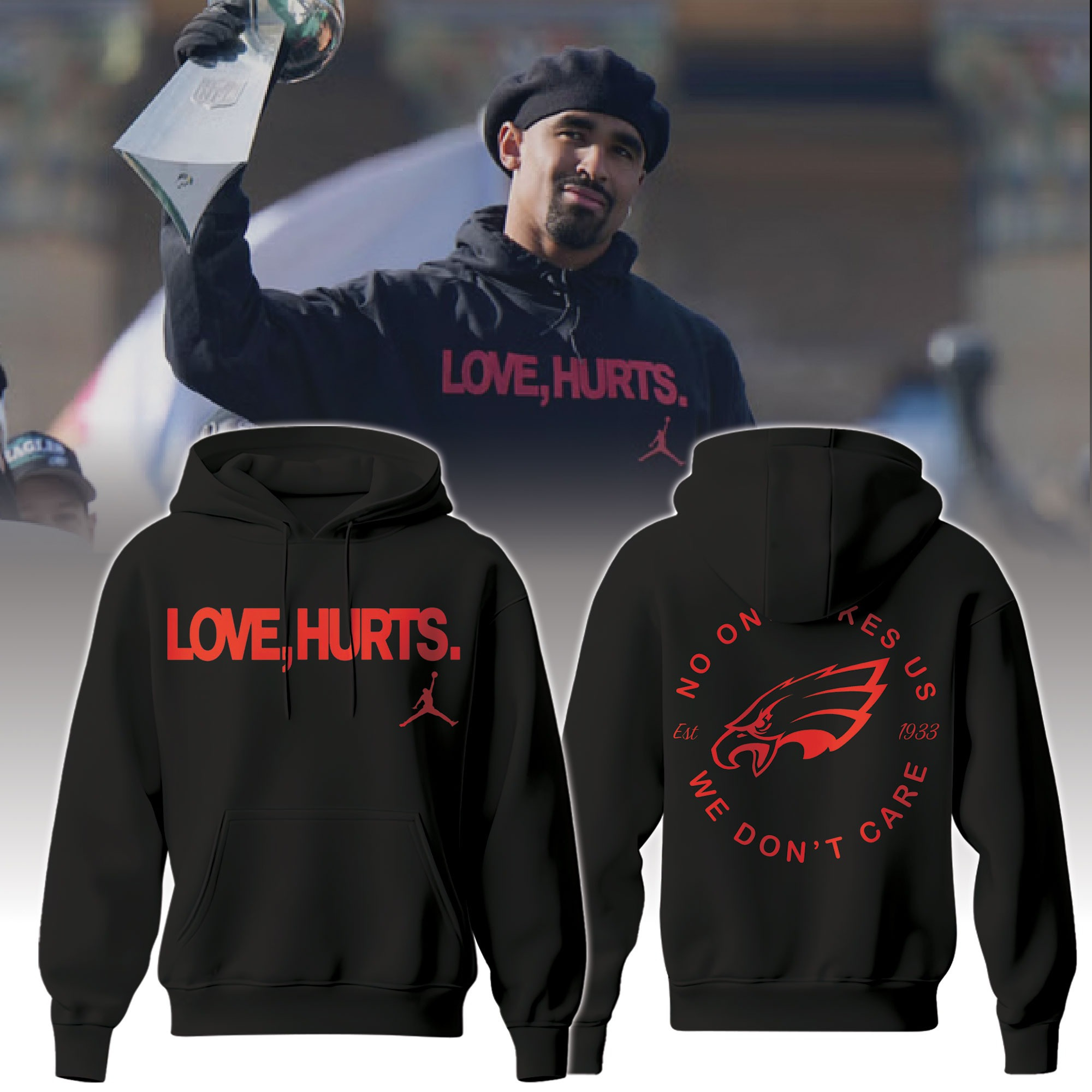 Philadelphia Eagles Jalen Hurts Jordan Hoodie No One Like Us We Don't Care Eagles