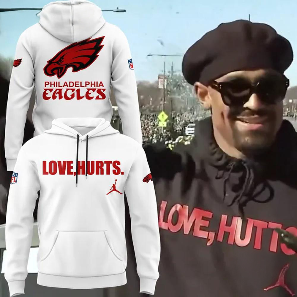 Philadelphia Eagles NFL x Love Hurts 2025 Champions New 3D White Hoodie Football