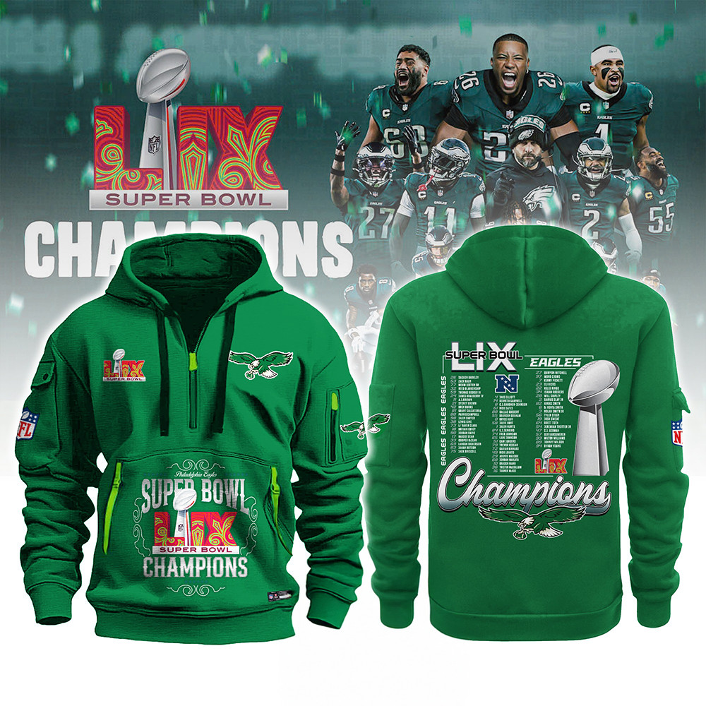 Philadelphia Eagles Super Bowl Champions Quarter Zip Hoodie Go Birds Football