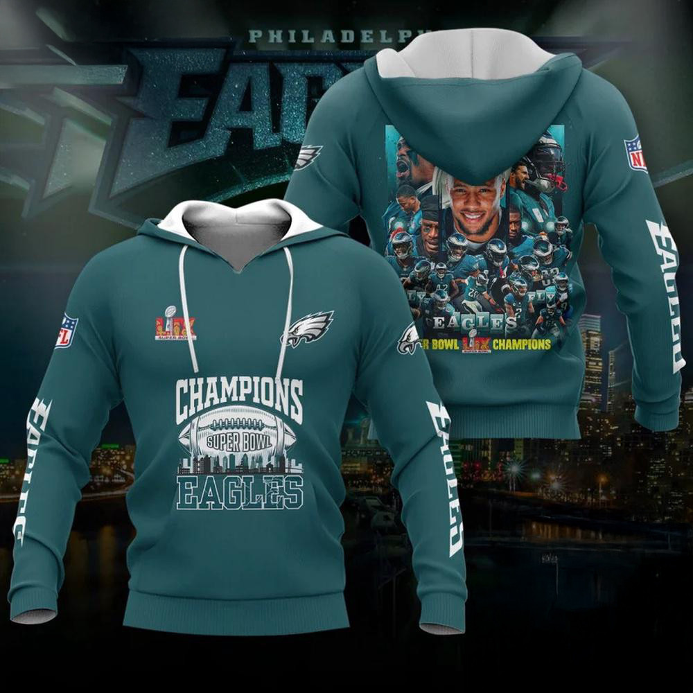 Philadelphia Eagles Super Bowl Lix Champions 2025 New Hoodie Football