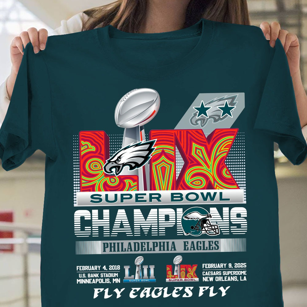 Philadelphia Eagles Super Bowl LIX Champions T-Shirt 2025 Go Birds Fly Eagles Fly Oregontrailrvpk Shirt