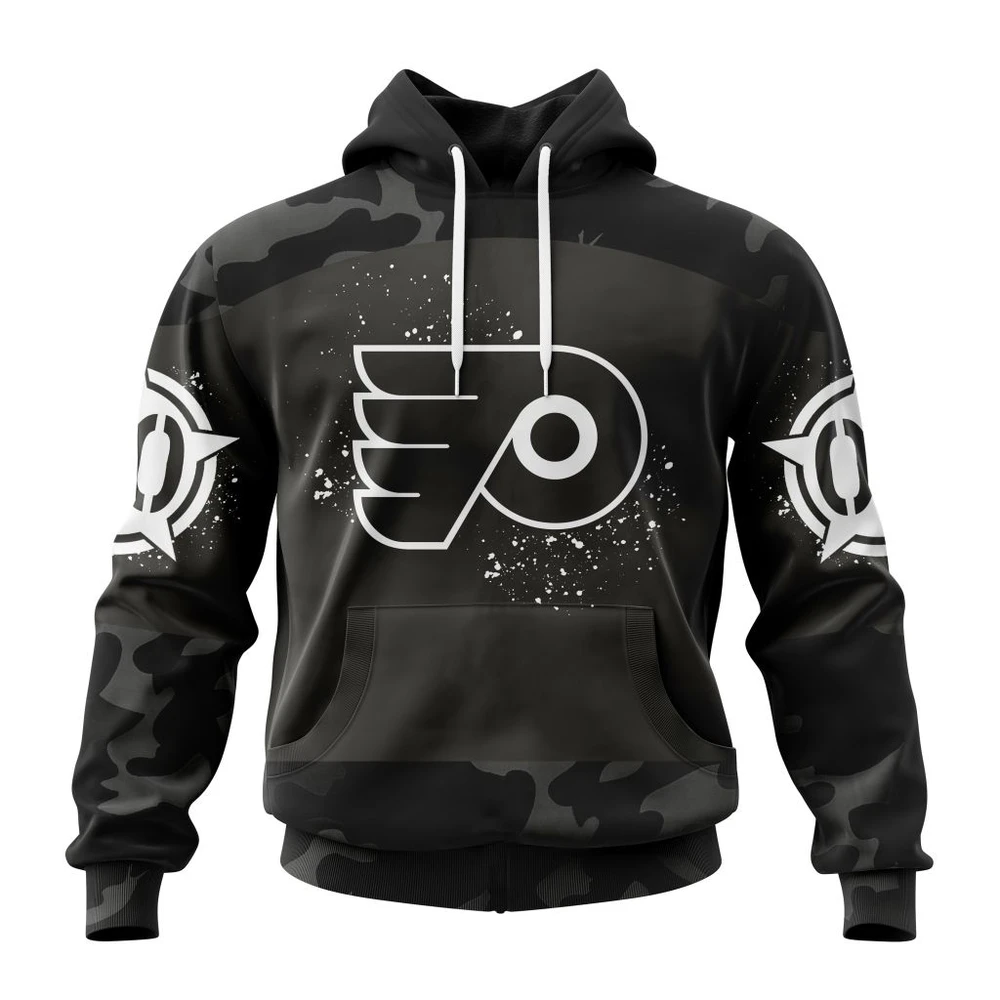 Philadelphia Flyers Special Black Camo Design For Veterans Day All Over Print Hoodie Style 66065