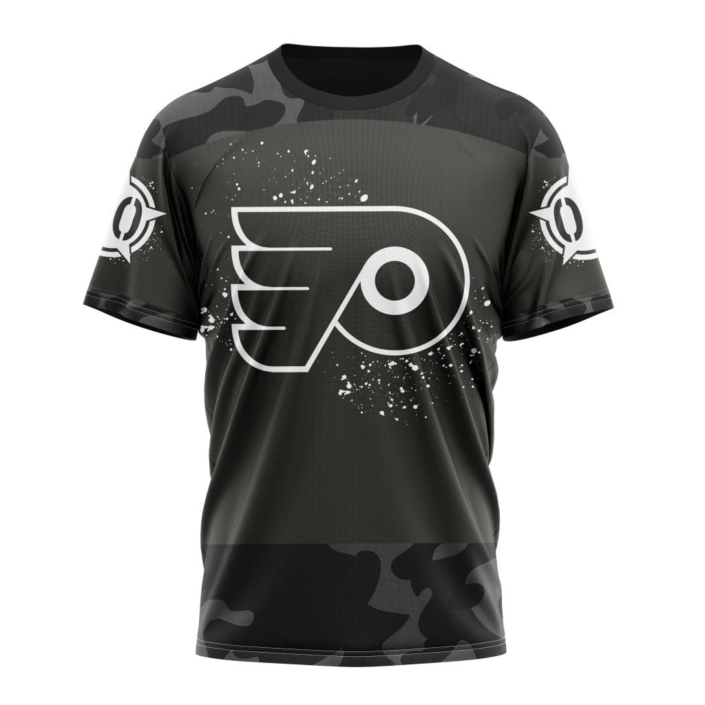 Philadelphia Flyers Special Black Camo Design For Veterans Day Personalized Name And Number T-Shirt Oregontrailrvpk Shirt