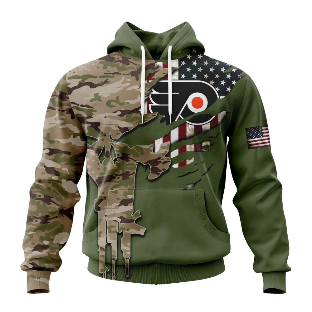 Philadelphia Flyers Special Camo Skull Design All Over Print Hoodie Style 80918