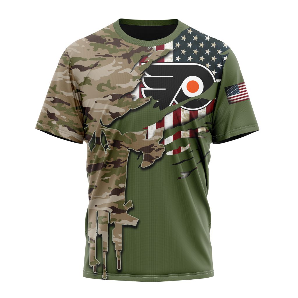 Philadelphia Flyers Special Camo Skull Design Personalized Name And Number T-Shirt Oregontrailrvpk Shirt