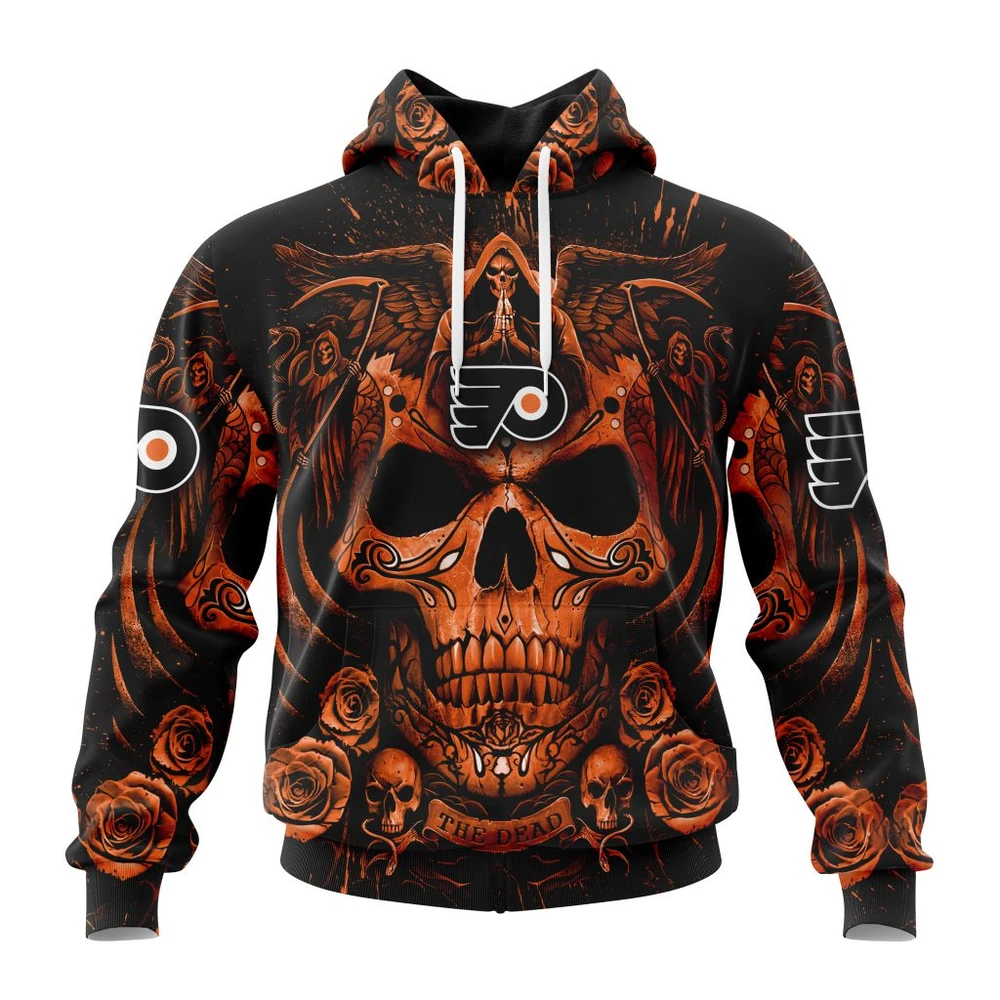 Philadelphia Flyers Special Design With Skull Art All Over Print Hoodie Style 95223