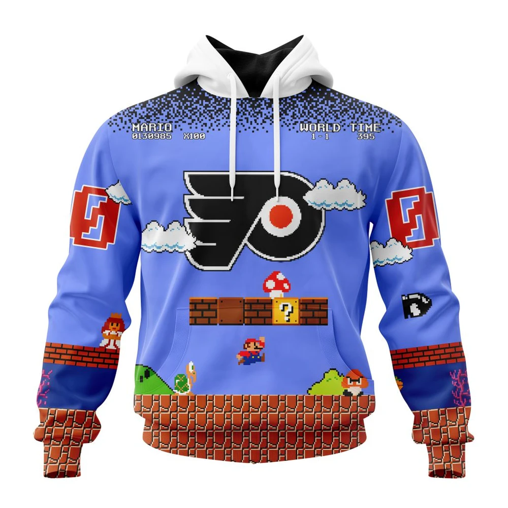 Philadelphia Flyers Special Kits With Super Mario Game Design All Over Print Hoodie Style 50555