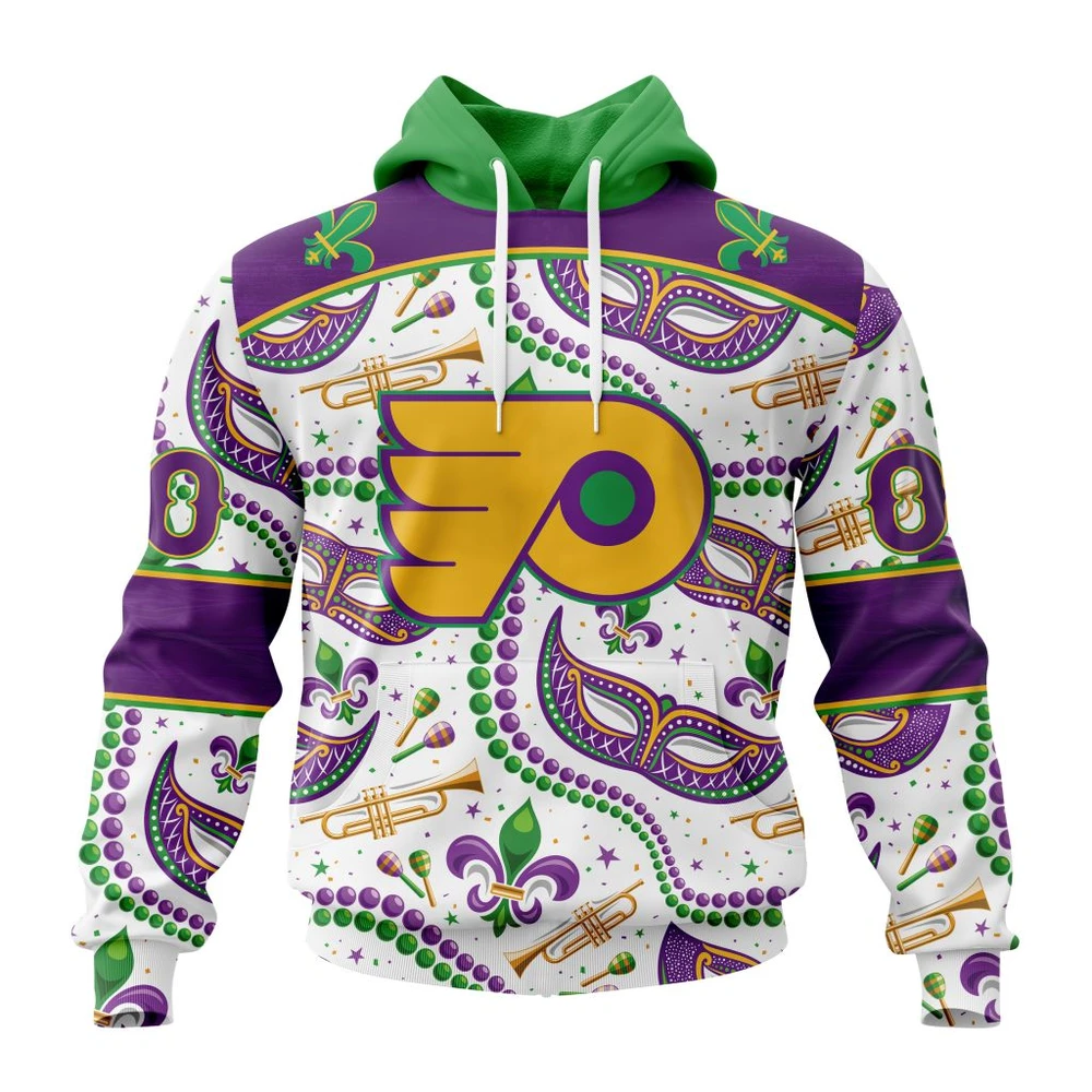 Philadelphia Flyers Special Mardi Gras Design All Over Print Hoodie Style 68974