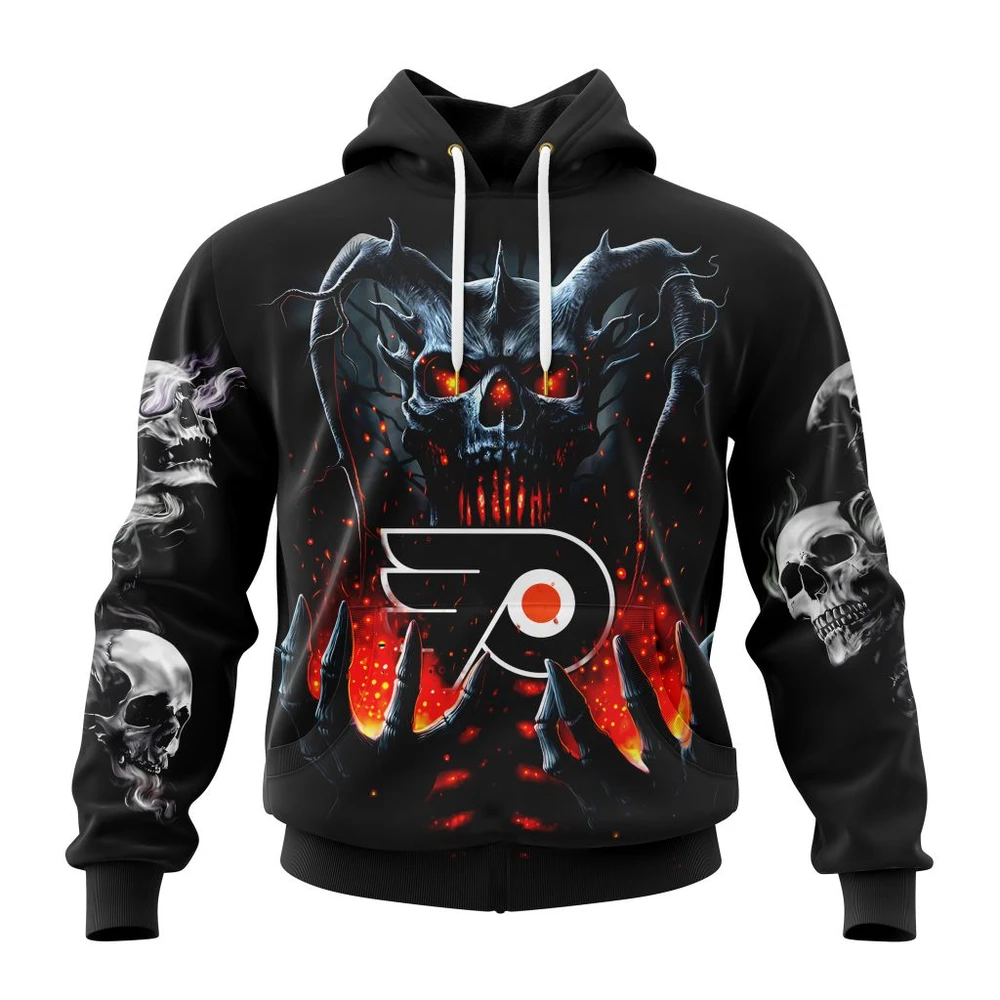 Philadelphia Flyers Special Skull Art Design All Over Print Hoodie Style 26916