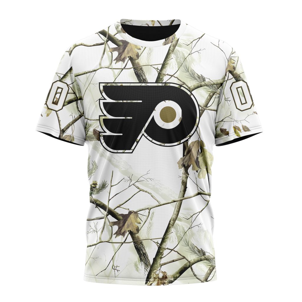 Philadelphia Flyers Special White Winter Hunting Camo Design Personalized Name And Number T-Shirt Oregontrailrvpk Shirt