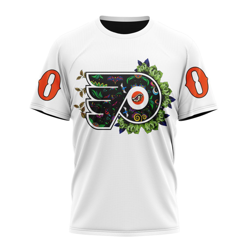 Philadelphia Flyers Specialized Unisex Kits Dia De Muertos Personalized Name And Number T-Shirt Oregontrailrvpk Shirt