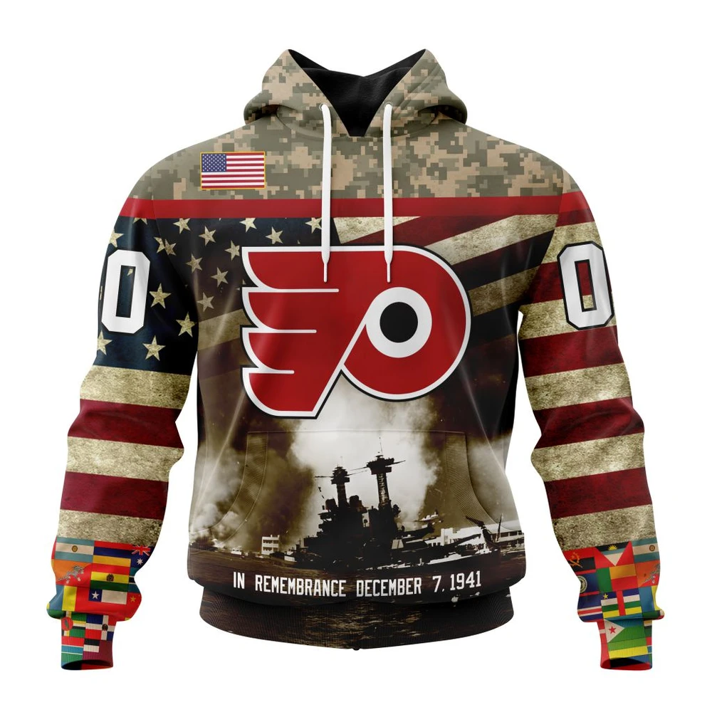 Philadelphia Flyers Specialized Unisex Kits Remember Pearl Harbor All Over Print Hoodie Style 14445