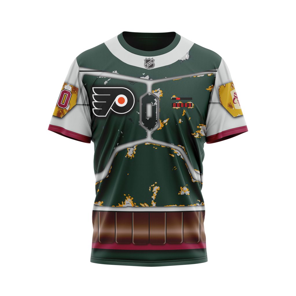 Philadelphia Flyers X Boba Fett's Armor Specialized Design For Star Wars Fourth Of July Personalized Name And Number T-Shirt Oregontrailrvpk Shirt