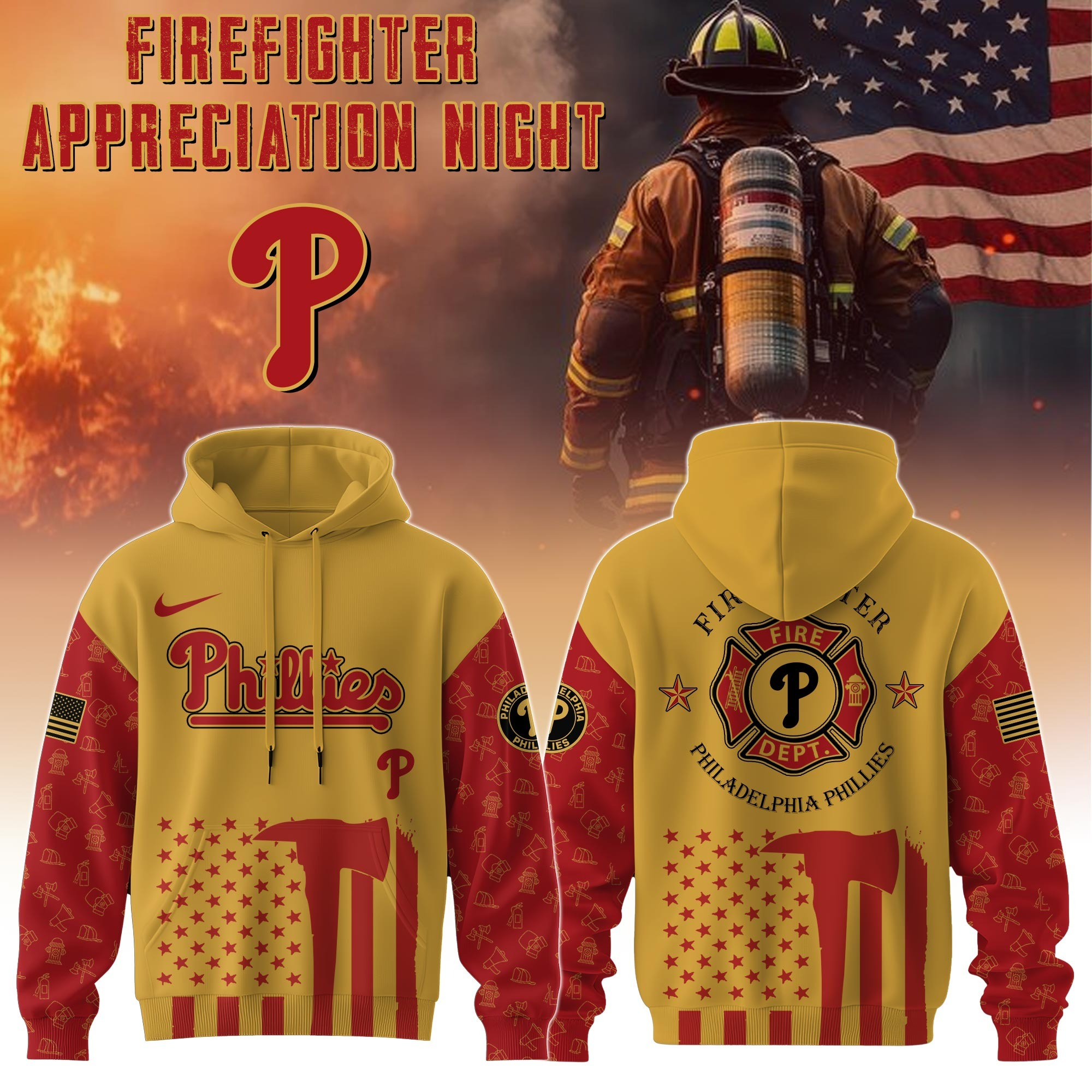 Philadelphia Phillies MLB X Firefighter Appreciation Night Hoodie BaseballFor Him