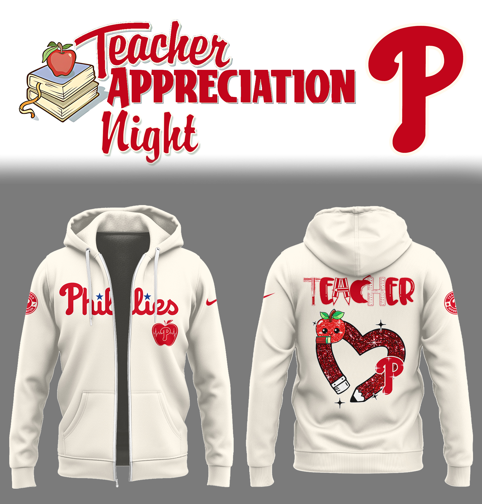 Philadelphia Phillies x Teacher Appreciation Night Zip Hoodie Baseball Christmas Gifts