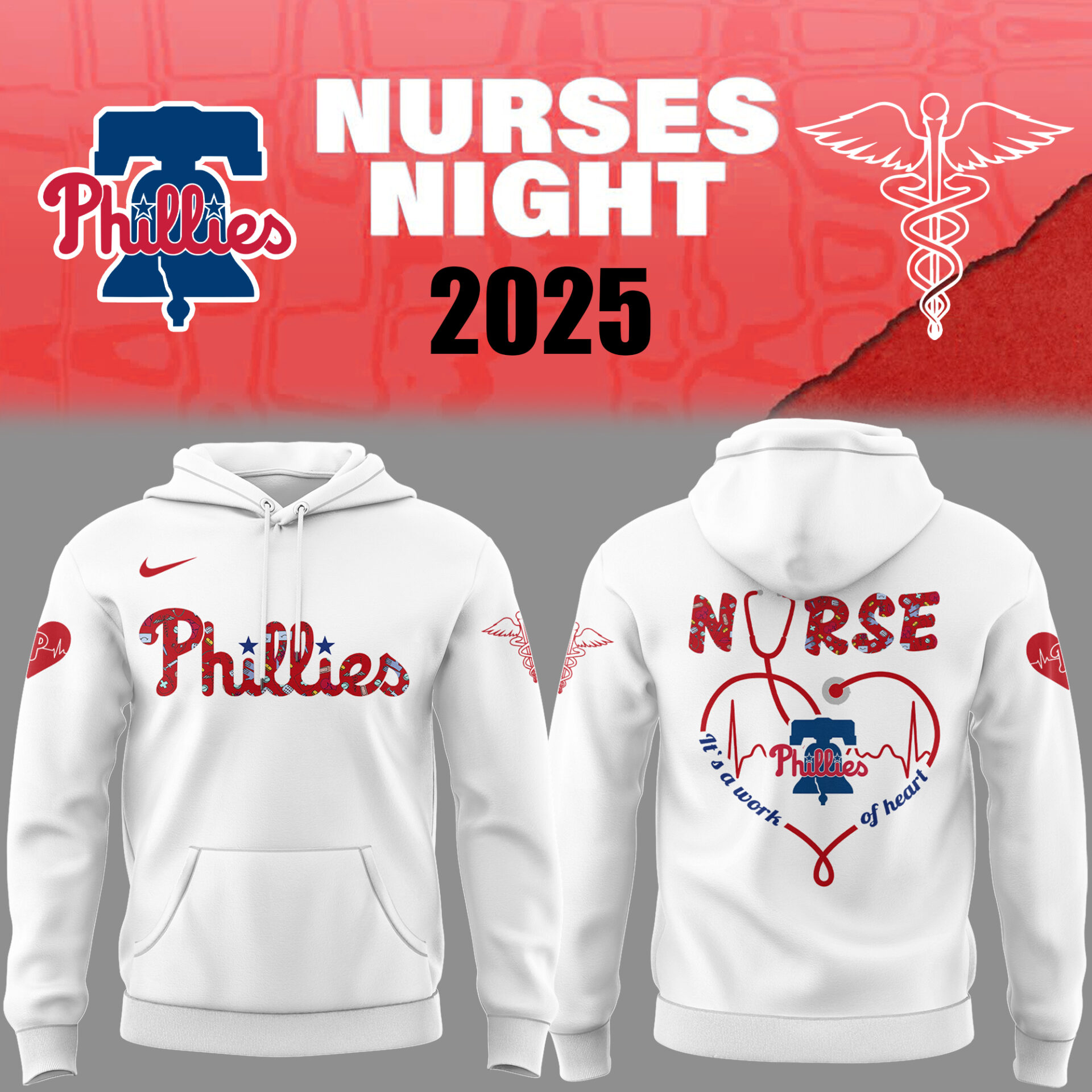 Phillies Baseball Nurses Night White Hoodie Baseball Coach Gift Ideas