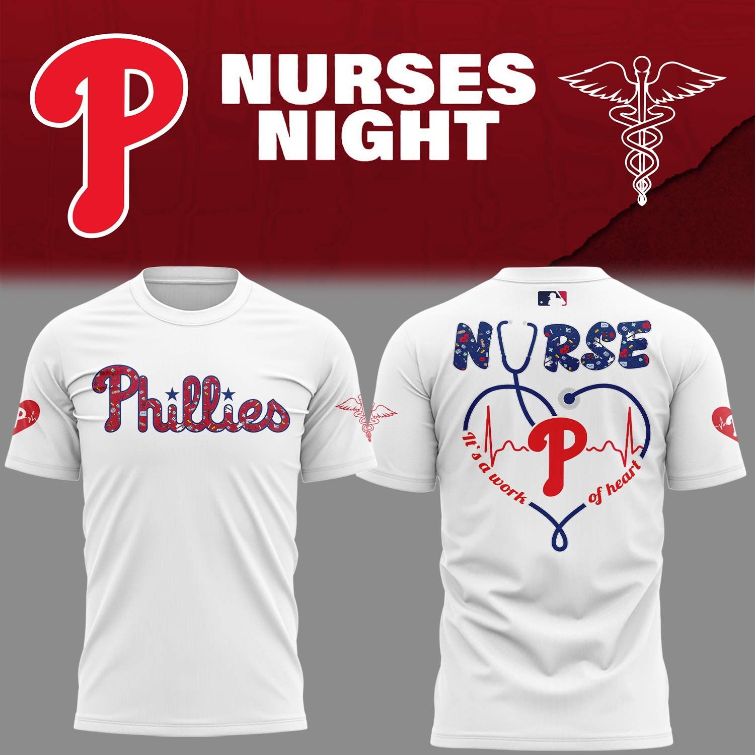 Phillies Baseball Nurses Night White T-Shirt For Baseball Players Baseball Father's Day Gifts Oregontrailrvpk Shirt